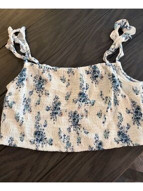 Anna White Crop Tank with Blue Floral Print